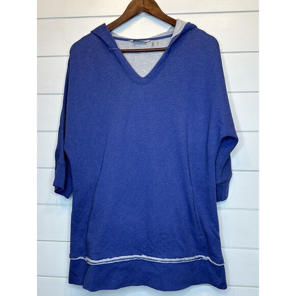 Soft Surroundings Small Hoodie Top Blue 3/4 Sleeve Oversized Sweatshirt Cotton - Picture 2 of 9